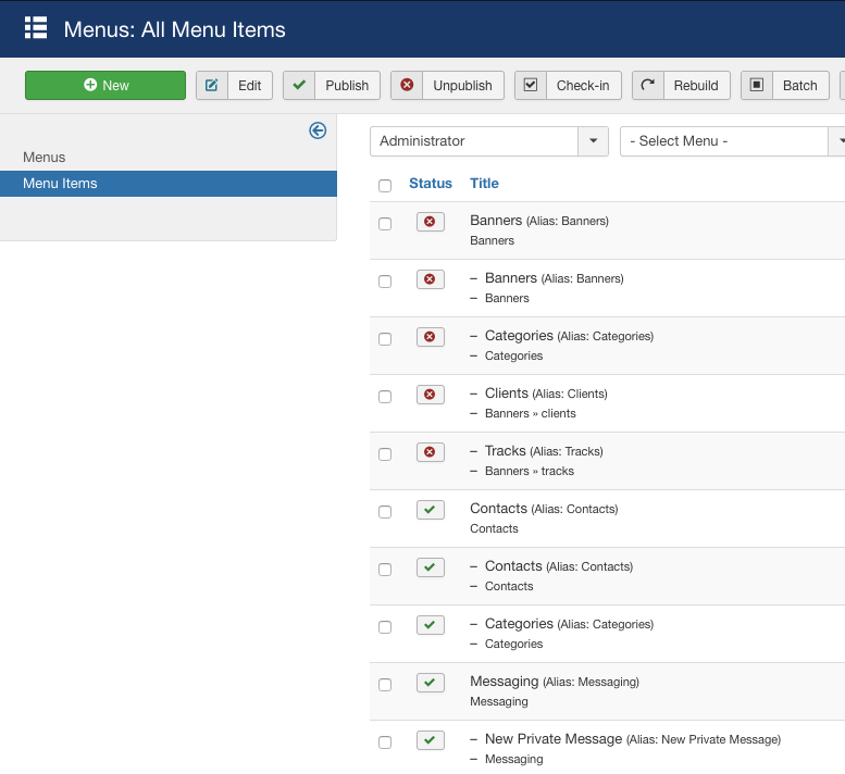 joomla 37 a2 Backend Admin Menu Manager