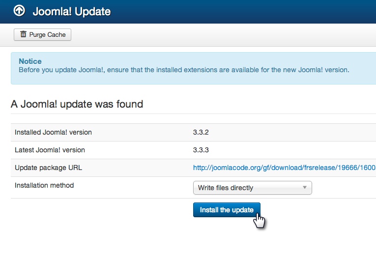 การอัพเดตจาก Joomla! 3.3.2 ไปเป็น Joomla! 3.3.3